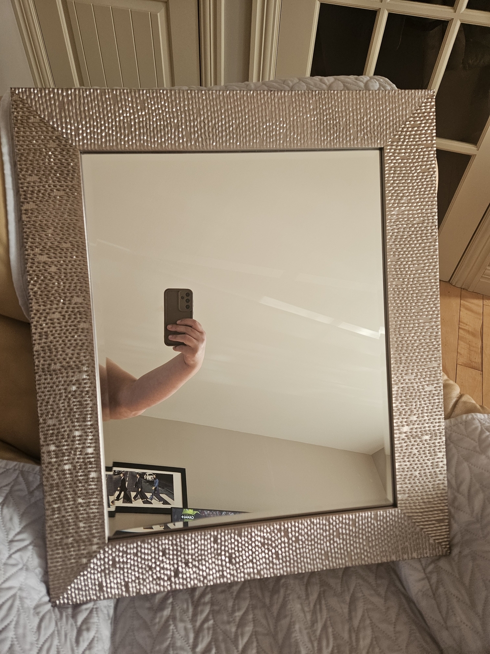 Textured Metallic Vanity Wall Mirror - Silver Frame
